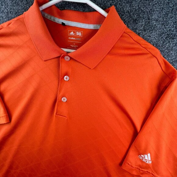Adidas Golf Short Sleeve Men's Polo Shirt Orange Large Geometric Adult Polyester - Picture 1 of 16